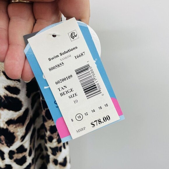 Swim Solutions Womens Size 10 Animal Printed Pleat-Front Tankini Top $78 747 - Picture 7 of 9